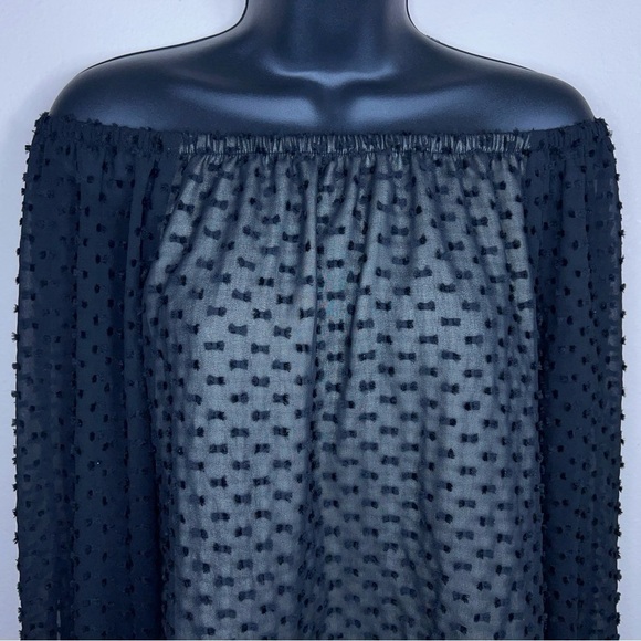XS WILDFOX BLACK DOT PEASANT BLOUSE OFF SHOULDER RETRO GOTH LONG SLEEVE - Picture 3 of 11